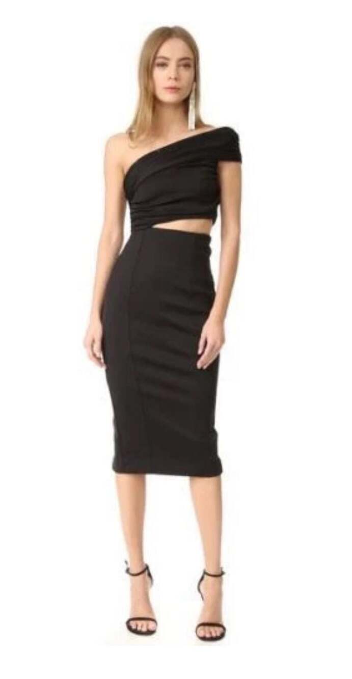 Misha Collectionoff One-Shoulder Cutout Midi Dress Black Size 8